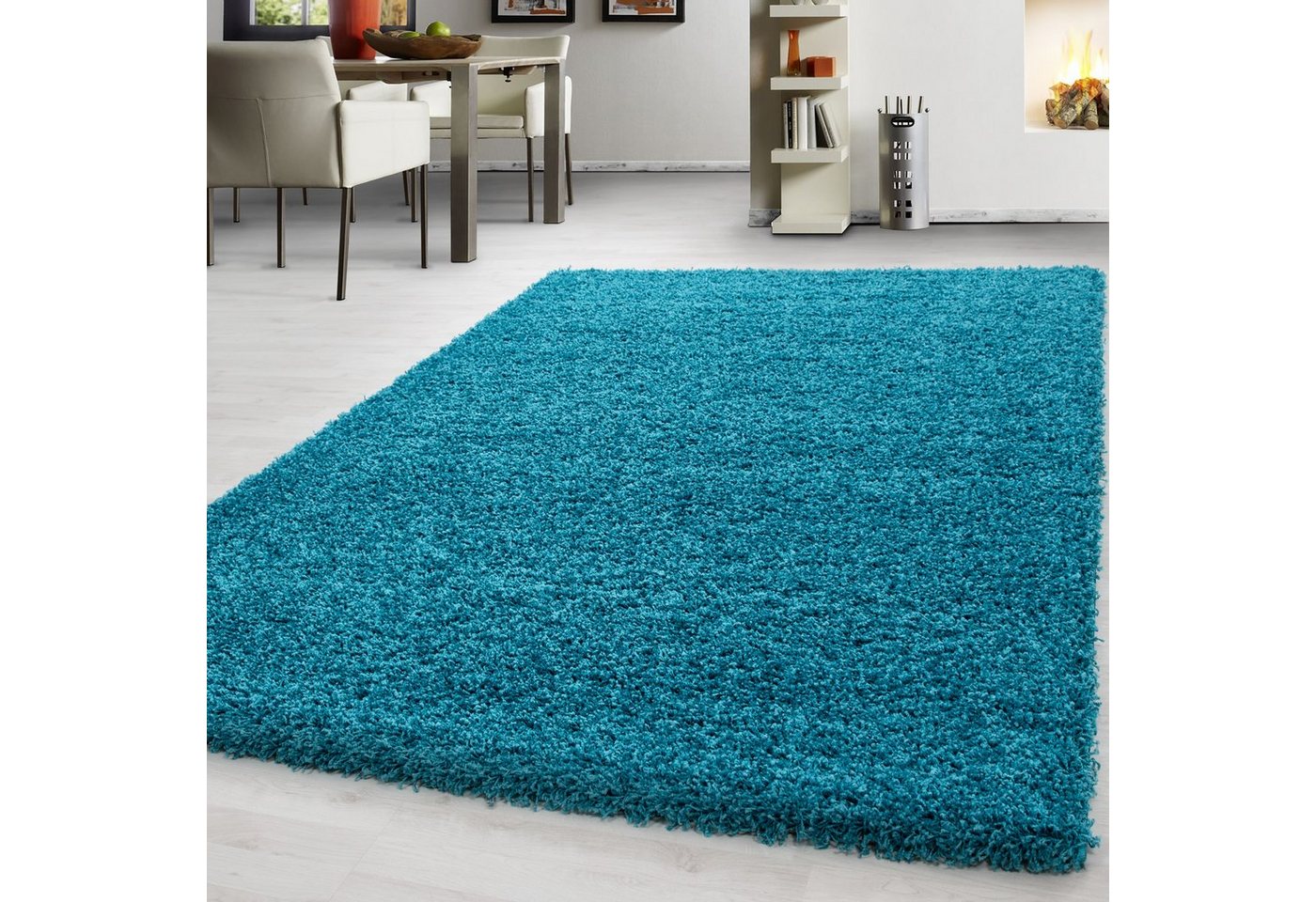 Teppich Unicolor - Einfarbig, Teppium, Rund, Höhe: 30 mm, Teppich Wohnzimmer Shaggy Einfarbig Türkis Blau Modern Flauschig von Teppium