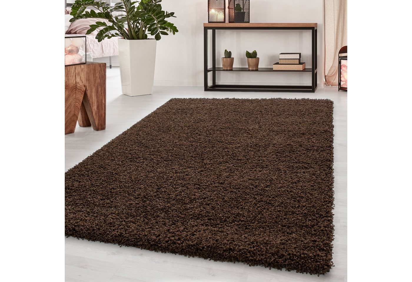 Teppich Unicolor - Einfarbig, Teppium, Rund, Höhe: 50 mm, Teppich Brown Einfarbig Shaggy 50 mm Florhöhe Teppich Wohnzimmer von Teppium