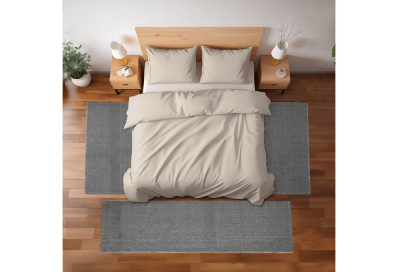 Teppium Teppich Unicolor - Einfarbig, Rechteckig, Höhe: 7 mm, Schlafzimmer Teppich Bettumrandung Läufer Set 3 teilig Grau von Teppium