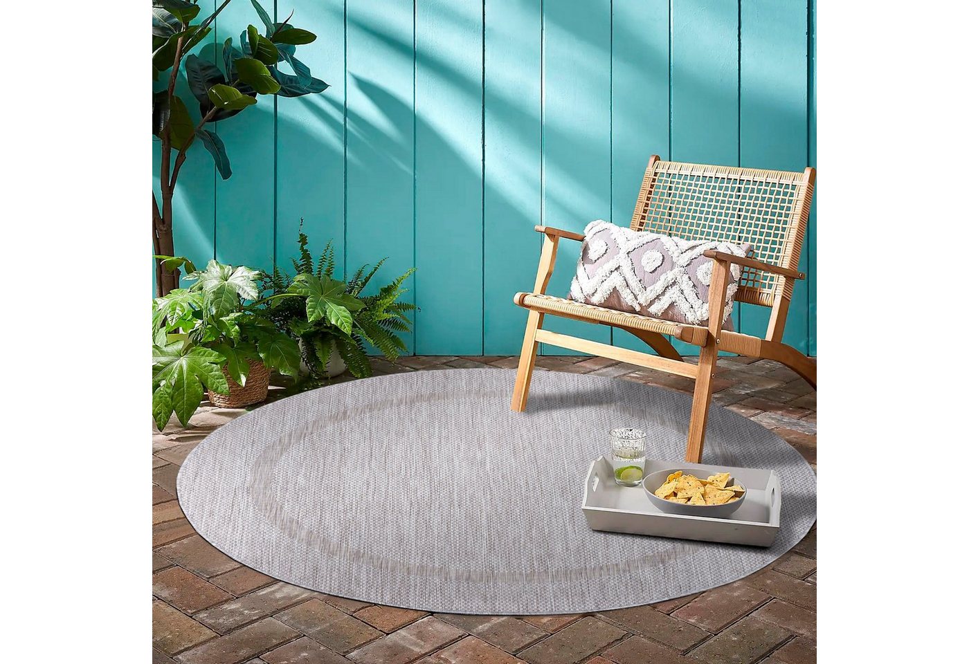 Teppich Unicolor - Einfarbig, Teppium, Rund, Höhe: 5 mm, Rund Outdoor Teppich Wetterfest Balkon Küchenteppich Flachgewebe von Teppium