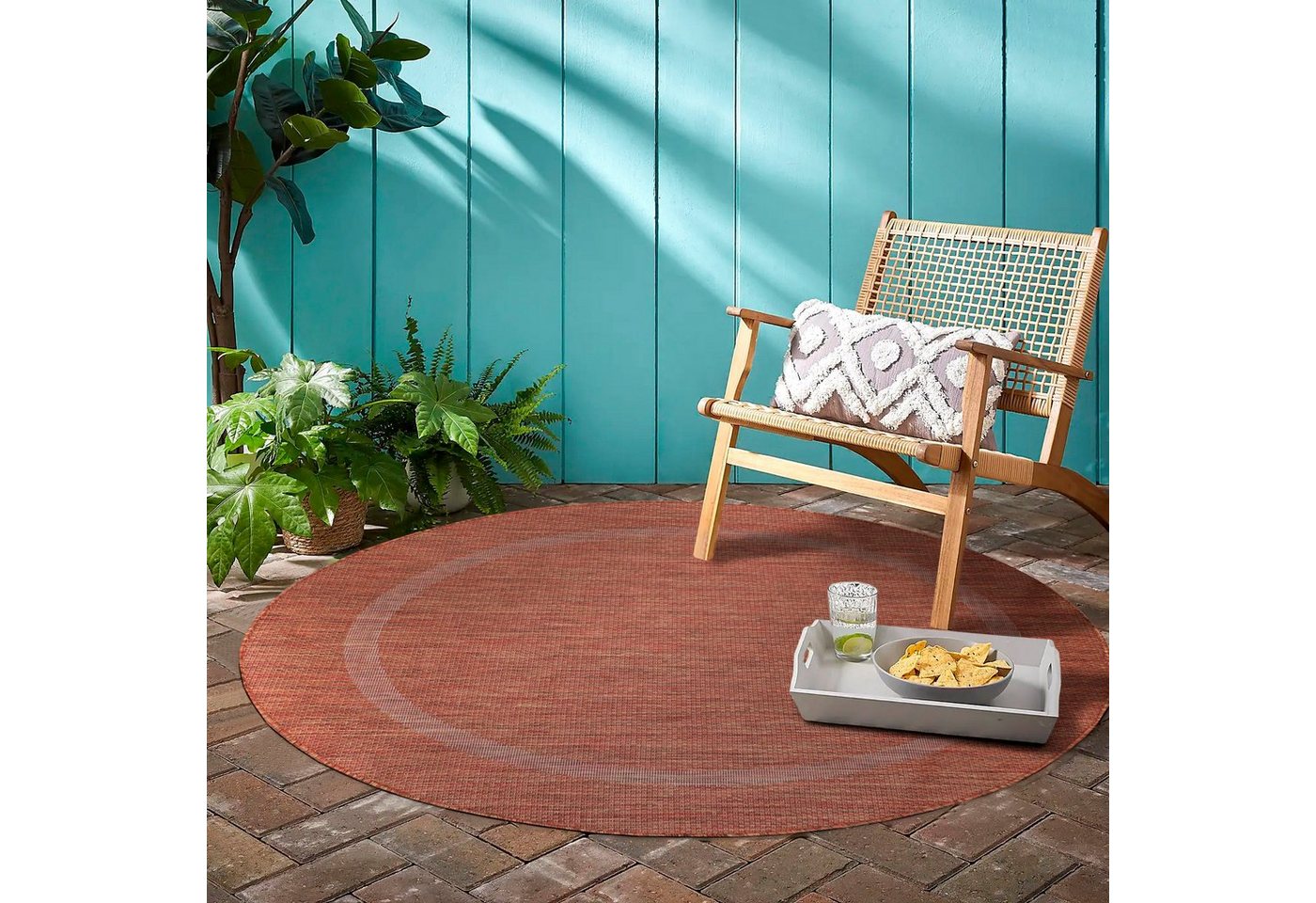 Teppich Unicolor - Einfarbig, Teppium, Rund, Höhe: 5 mm, Rund Outdoor Teppich Wetterfest Balkon Küchenteppich Flachgewebe von Teppium