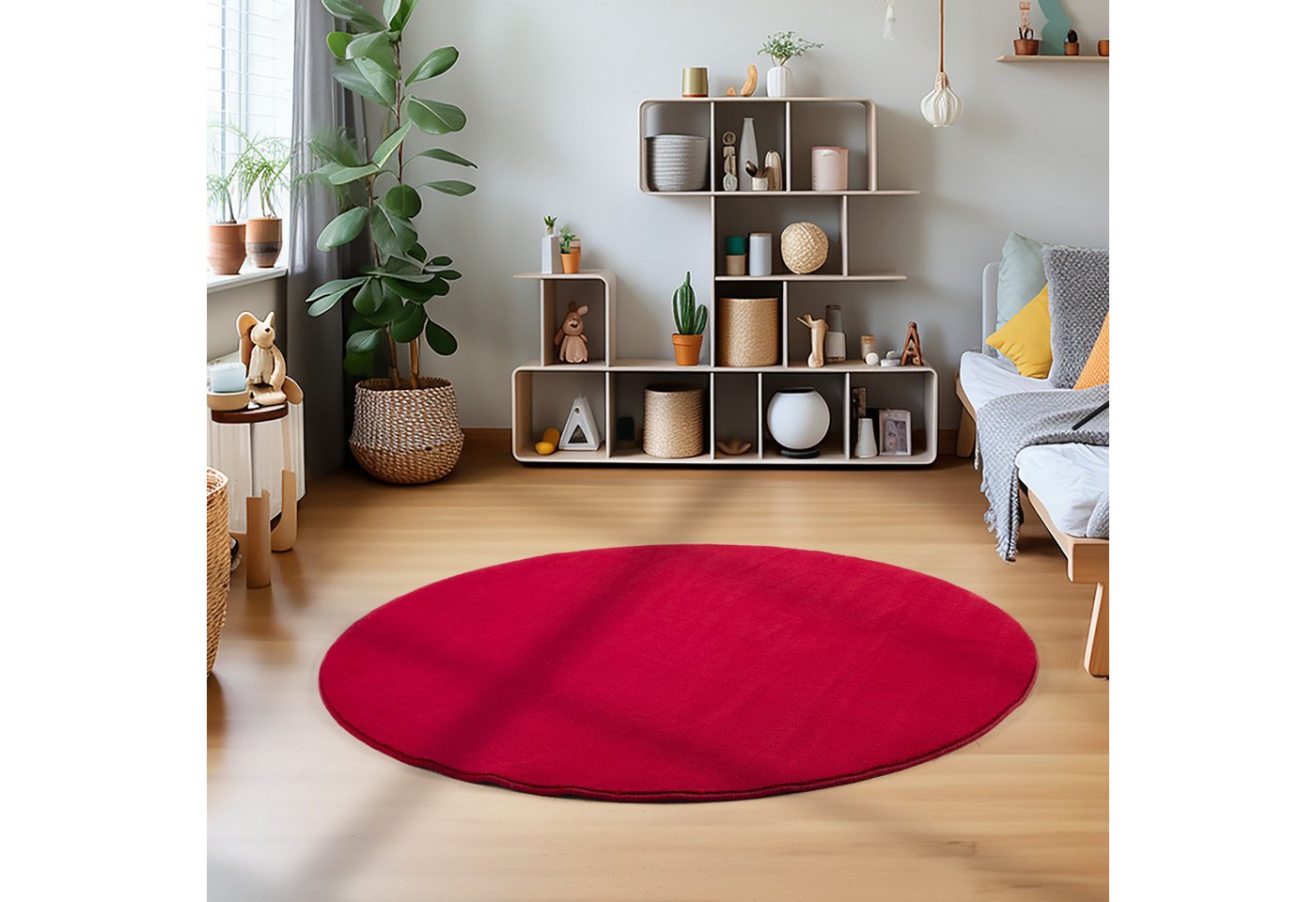 Teppich Unicolor - Einfarbig, Teppium, Rund, Höhe: 7 mm, Moderner Flauschiger Kurzflor Teppich Anti-Rutsch Rückseite Waschbar von Teppium