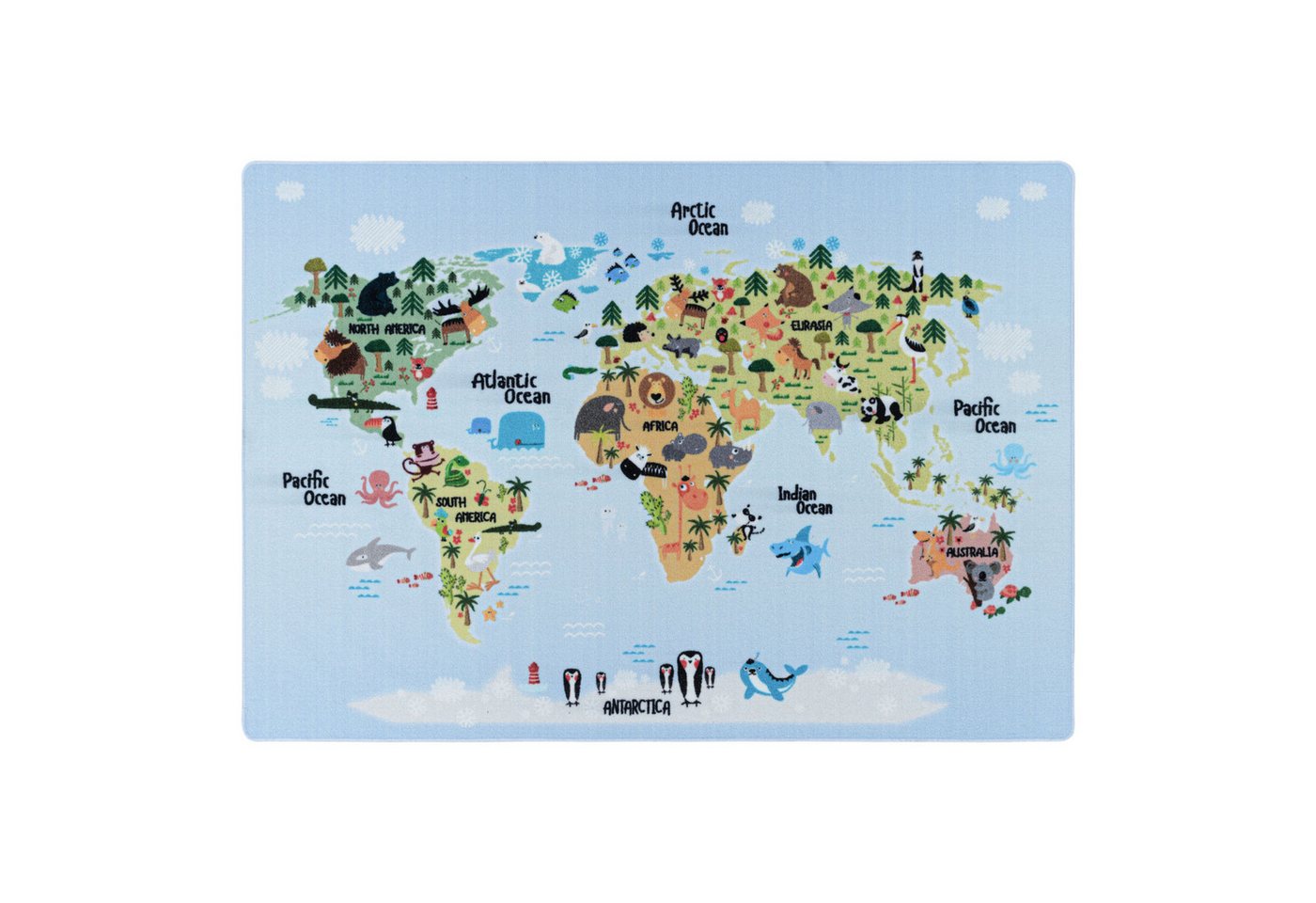 Teppich Weltkarte mit Tierdesign, Teppium, Rechteckig, Höhe: 7 mm, Kinderteppich Weltkarte mit Tierdesign Teppich Kinderzimmer Rutschfest von Teppium