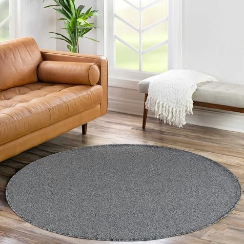 Teppium Moderner Kurzflor Teppich Wohnzimmer 120 cm Rund Grau - Waschbarer Teppich Dichtere, Flauschig, Extra Weich und Einfarbig - für Schlafzimmer, Esszimmer oder Küche von Teppium