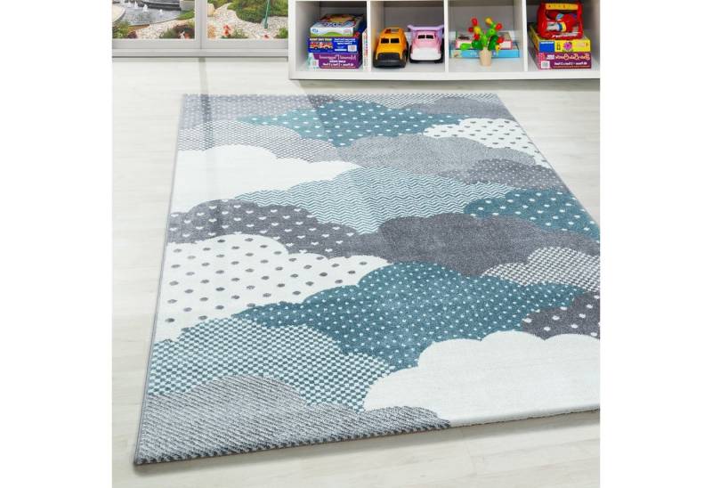 Teppich Wolken Design, Teppium, Rund, Höhe: 10 mm, Teppich Kinderzimmer Wolke Design Kinder Teppich Blau Babyzimmer von Teppium