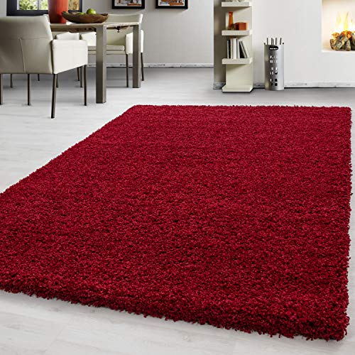 Teppium Moderner Hochflor Teppich Läufer Flur 100 x 200 cm Rot - Shaggy Flauschiger Teppich, Extra Weich und Pflegeleicht - Ideal als Bettvorleger Schlafzimmer, Küchenläufer, Wohnzimmerteppich von Teppium