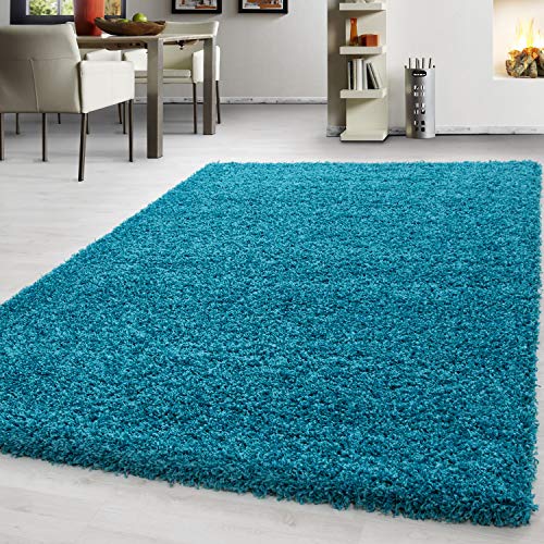 Teppium Moderner Hochflor Teppich Läufer Flur 100x200 cm Türkis - Shaggy Flauschiger Teppich, Extra Weich und Pflegeleicht - Ideal als Bettvorleger Schlafzimmer, Küchenläufer, Wohnzimmerteppich von Teppium