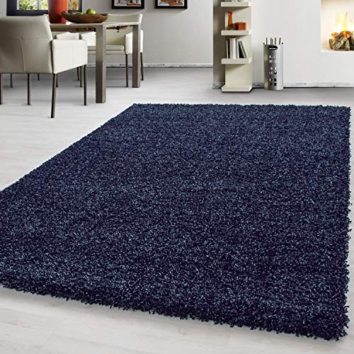 Teppium Moderner Hochflor Teppich Wohnzimmer 120 x 170 cm Marineblau - Shaggy Flauschiger Teppich, Extra Weich, Pflegeleicht und Einfarbig - für Schlafzimmer, Küche und Esszimmer von Teppium