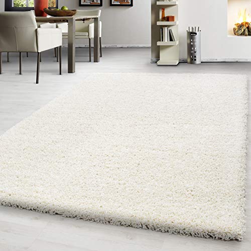 Teppium Moderner Hochflor Teppich Wohnzimmer 120 x 170 cm Creme - Shaggy Flauschiger Teppich, Extra Weich, Pflegeleicht und Einfarbig - für Schlafzimmer, Küche und Esszimmer von Teppium