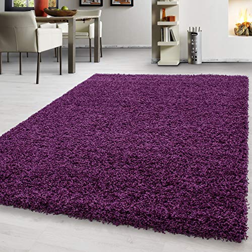 Teppium Moderner Hochflor Teppich Wohnzimmer 120 x 170 cm Violett - Shaggy Flauschiger Teppich, Extra Weich, Pflegeleicht und Einfarbig - für Schlafzimmer, Küche und Esszimmer von Teppium