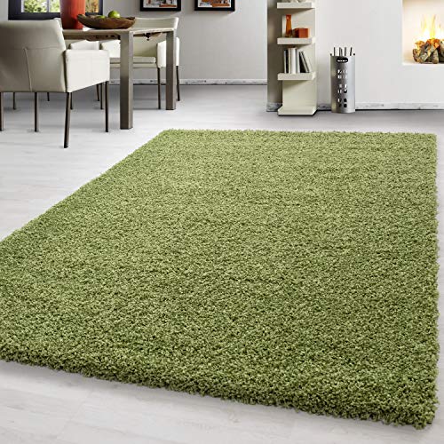 Teppium Moderner Hochflor Teppich Wohnzimmer 140 x 200 cm Grün - Shaggy Flauschiger Teppich, Extra Weich, Pflegeleicht und Einfarbig - für Schlafzimmer, Küche und Esszimmer von Teppium