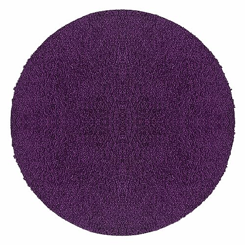 Teppium Moderner Hochflor Teppich Wohnzimmer 160 cm Rund Violett - Shaggy Flauschiger Teppich, Extra Weich, Pflegeleicht und Einfarbig - für Schlafzimmer, Küche und Esszimmer von Teppium