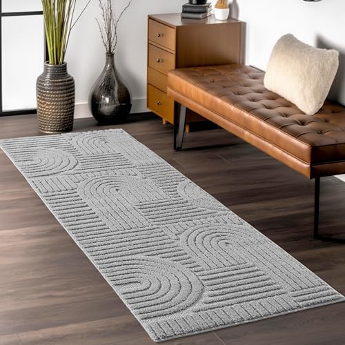 Teppium Grau Hochtief 3D Effekt Boho Muster Läufer 80 x 250 cm - Flauschig, Extra Weich, Waschbar, Skandinavisch, Unisex, Wohnzimmer, Schlafzimmer, Esszimmer, Küche von Teppium