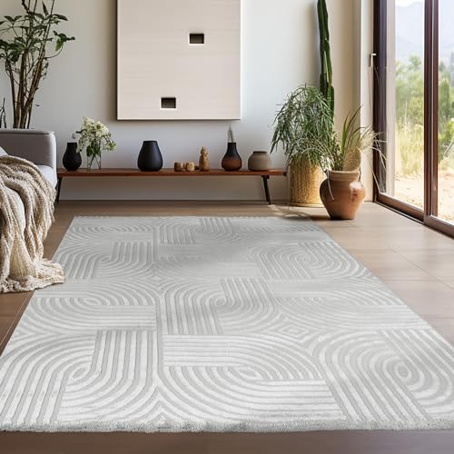 Teppium Kurzflor Teppich Läufer Flur 80 x 250 cm Silber - 3D Teppich Waschbar, Skandinavisches Stil, Geometrisch und Weich - Ideal als Bettvorleger im Schlafzimmer, Küchenläufer, Wohnzimmerteppich von Teppium