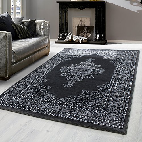 Teppium Kurzflor Teppich Wohnzimmer 160x230 cm Grau Vintage Look - Orientteppich Waschbar, Orientalisch Design, Pflegeleicht und Weich - Ideal für Schlafzimmer, Esszimmer und als Küchenteppich von Teppium