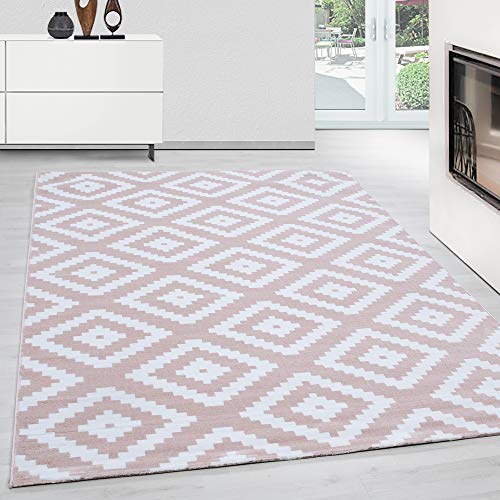 Teppium Moderner Kurzflor Teppich Läufer Flur 80 x 150 cm Pink - Flauschiger Teppich Waschbar, Geometrisch Design, Pflegeleicht, Weich - Ideal als Bettvorleger im Schlafzimmer und Küchenläufer von Teppium