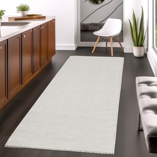 Teppium Moderner Kurzflor Teppich Läufer Flur 80 x 250 cm Creme - Dekorativer Cut-Loop Schlingenteppich, Langlebig, Robust, Schlingenflor - Ideal als Bettvorleger im Schlafzimmer und Küchenläufer von Teppium