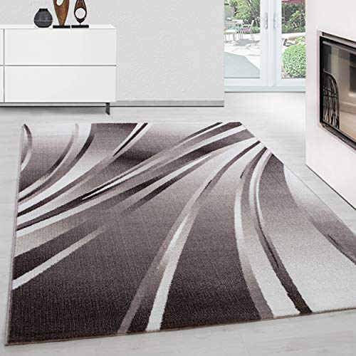Teppium Moderner Kurzflor Teppich Läufer Flur 80 x 300 cm Braun - Teppich Waschbar, Abstrakt Wellen Design, Pflegeleicht und Weich - Ideal als Bettvorleger im Schlafzimmer und Küchenläufer von Teppium