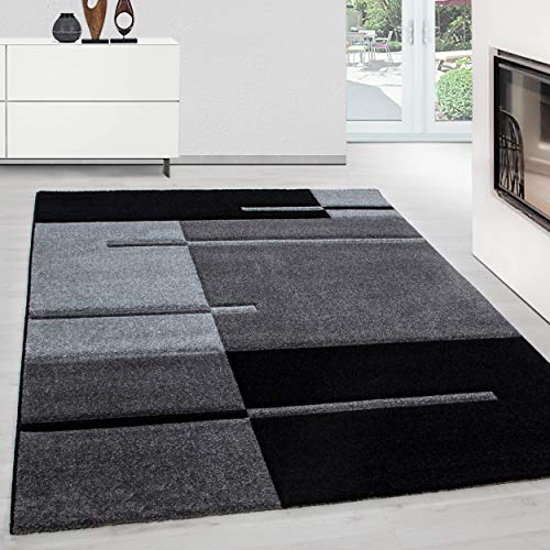 Teppium Moderner Kurzflor Teppich Läufer Flur 80 x 300 cm Grau - Konturenschnitt Teppich Waschbar, Kariert Design, Pflegeleicht und Weich - Ideal als Bettvorleger im Schlafzimmer und Küchenläufer von Teppium