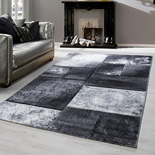 Teppium Moderner Kurzflor Teppich Läufer Flur 80 x 300 cm Grau - Konturenschnitt Teppich Waschbar, Kariert Design, Pflegeleicht und Weich - Ideal als Bettvorleger im Schlafzimmer und Küchenläufer von Teppium