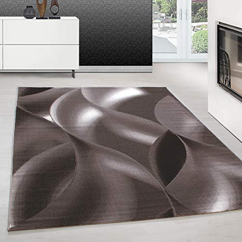 Teppium Moderner Kurzflor Teppich Wohnzimmer 120 x 170 cm Braun - Flauschiger Teppich Waschbar, Abstrakt Wellen Design, Pflegeleicht, Weich - Ideal für Schlafzimmer, Esszimer und als Küchenteppich von Teppium