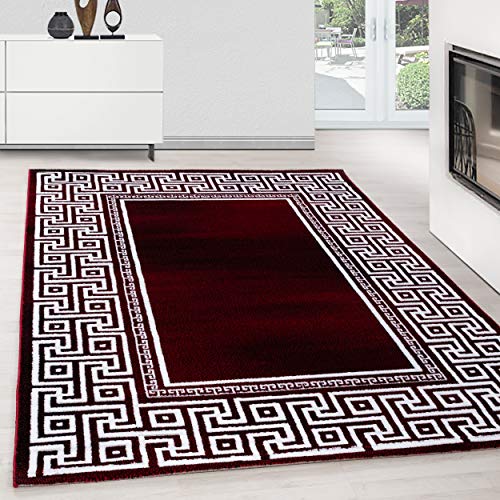 Teppium Moderner Kurzflor Teppich Wohnzimmer 140 x 200 cm Rot - Teppich Waschbar, Mäander-Design, Pflegeleicht und Weich - Ideal für Schlafzimmer, Esszimer und als Küchenteppich von Teppium