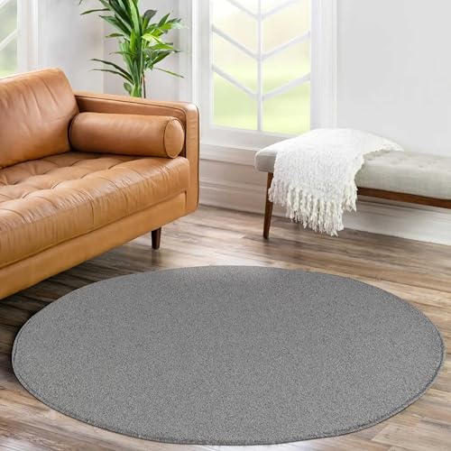 Teppium Moderner Kurzflor Teppich Wohnzimmer 200 cm Rund Hellgrau - Waschbarer Teppich Dichtere, Flauschig, Extra Weich und Einfarbig - für Schlafzimmer, Esszimmer oder Küche von Teppium