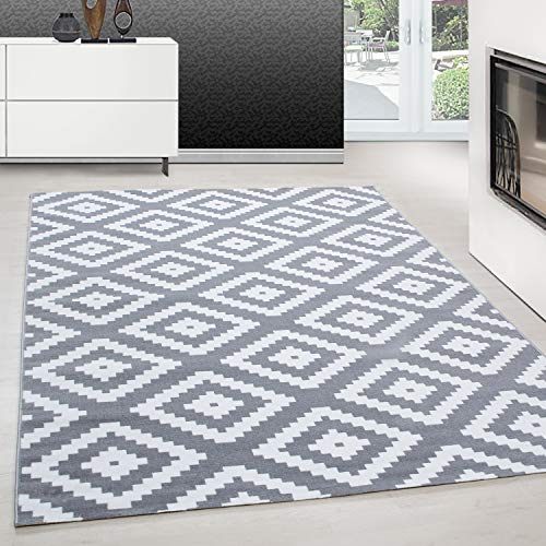 Teppium Moderner Kurzflor Teppich Wohnzimmer 300x400 (280 x 370 cm) Grau - Waschbarer Teppich, Geometrisch Design, Pflegeleicht, Weich - Ideal für Schlafzimmer, Esszimer und als Küchenteppich von Teppium