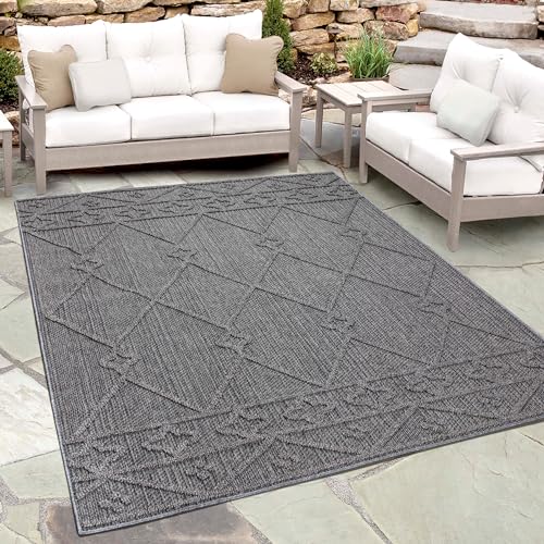 Teppium Outdoor Teppich Wetterfest 120 x 170 cm Grau - Sisal Optik Balkon Teppich Wasserfest, Waschbar und Flachgewebe - Terrassen und Garten Teppich für Draußen, Camping und Küche von Teppium