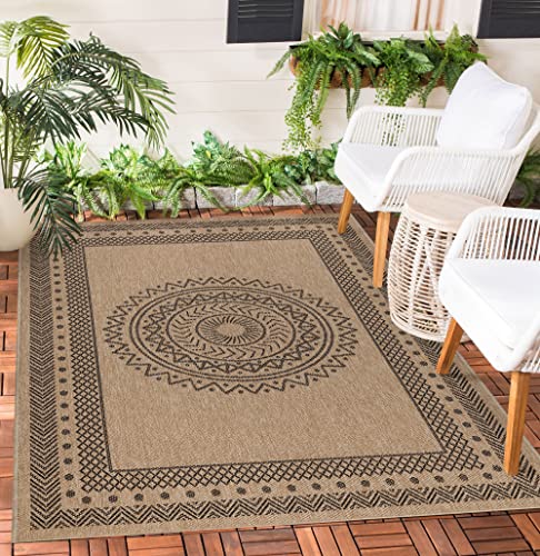 Teppium Outdoor Teppich Wetterfest 80 x 150 cm Natur Sisal und Jute Optik - Küchenläufer Waschbar rutschfest, Wasserfest, Boho Design, Pflegeleicht - Ideal für Balkon, Terassen, Garten, Camping von Teppium