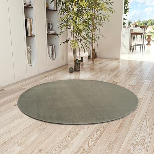 Teppium Runder Teppich Grün 200 cm Waschbarer Kurzflor Teppich, rund, rutschfest & weich, modernes einfarbiges Design für Wohnzimmer, Schlafzimmer, Küche & Kinderzimmer. von Teppium