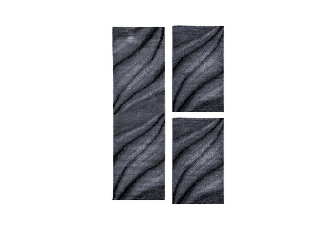 Teppium Teppich Abstrakt Wellen Design, Rechteckig, Höhe: 12 mm, Schlafzimmer Teppich Bettumrandung Läufer Set 3 teilig Schwarz-4 Teppium Teppich Abstrakt Wellen Design, Rechteckig, Höhe: 12 mm, Schlafzimmer Teppich Bettumrandung Läufer Set 3 teilig Schwarz-4 von Teppium