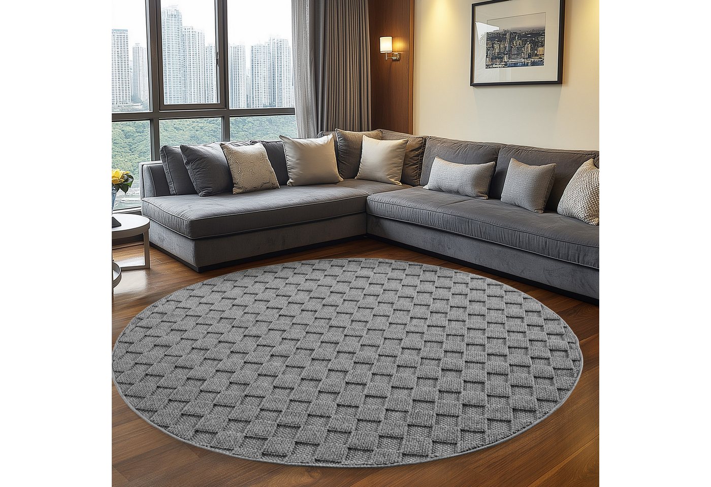 Teppium Teppich Bouclé-Teppich im skandinavischen Stil mit Karomuster, Rund, Höhe: 20 mm, Kurzflor Schlingen Teppich Grau Boucle-Loop Wohnzimmer Teppich Teppium Teppich Bouclé-Teppich im skandinavischen Stil mit Karomuster, Rund, Höhe: 20 mm, Kurzflor Schlingen Teppich Grau Boucle-Loop Wohnzimmer Teppich von Teppium