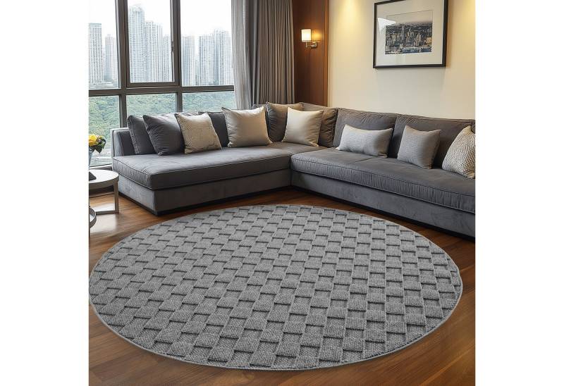 Teppium Teppich Bouclé-Teppich im skandinavischen Stil mit Karomuster, Rund, Höhe: 20 mm, Kurzflor Schlingen Teppich Grau Boucle-Loop Wohnzimmer Teppich Teppium Teppich Bouclé-Teppich im skandinavischen Stil mit Karomuster, Rund, Höhe: 20 mm, Kurzflor Schlingen Teppich Grau Boucle-Loop Wohnzimmer Teppich von Teppium