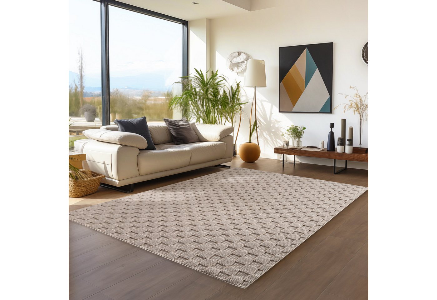 Teppium Teppich Bouclé-Teppich im skandinavischen Stil mit Karomuster, Rechteckig, Höhe: 20 mm, Kurzflor Schlingen Teppich Beige Boucle-Loop Wohnzimmer Teppich Teppium Teppich Bouclé-Teppich im skandinavischen Stil mit Karomuster, Rechteckig, Höhe: 20 mm, Kurzflor Schlingen Teppich Beige Boucle-Loop Wohnzimmer Teppich von Teppium