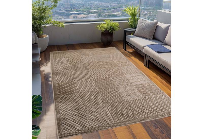 Teppium Teppich Einfarbiger Geflochtener Teppich, Rechteckig, Höhe: 5 mm, Indoor Outdoor Teppich Wetterfest 3D Optik Wohnzimmer Küchen Terrasse von Teppium