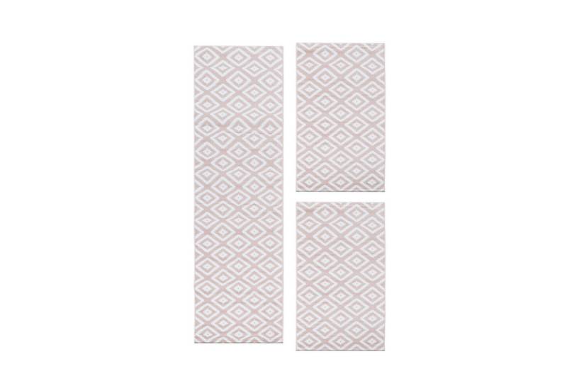 Teppium Teppich Geometrisch Design, Rechteckig, Höhe: 6 mm, Schlafzimmer Teppich Bettumrandung Läufer Set 3 teilig Rosa-2 von Teppium