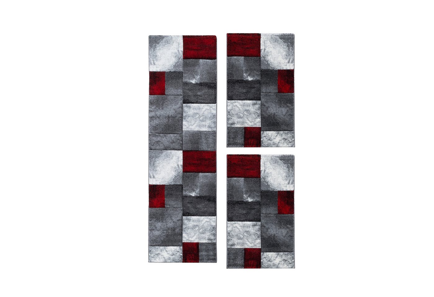 Teppium Teppich Kariert Design, Rechteckig, Höhe: 13 mm, Schlafzimmer Teppich Bettumrandung Läufer Set 3 teilig Rot-2 Teppium Teppich Kariert Design, Rechteckig, Höhe: 13 mm, Schlafzimmer Teppich Bettumrandung Läufer Set 3 teilig Rot-2 von Teppium