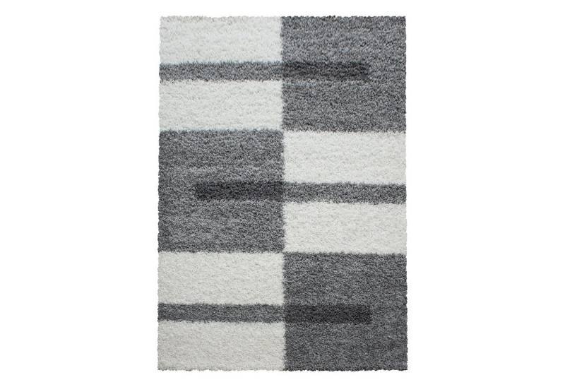 Teppium Teppich Kariert Design, Rechteckig, Höhe: 30 mm, Designer Teppich Kariert Design Hellgrau Shaggy Teppich Wohnzimmer von Teppium