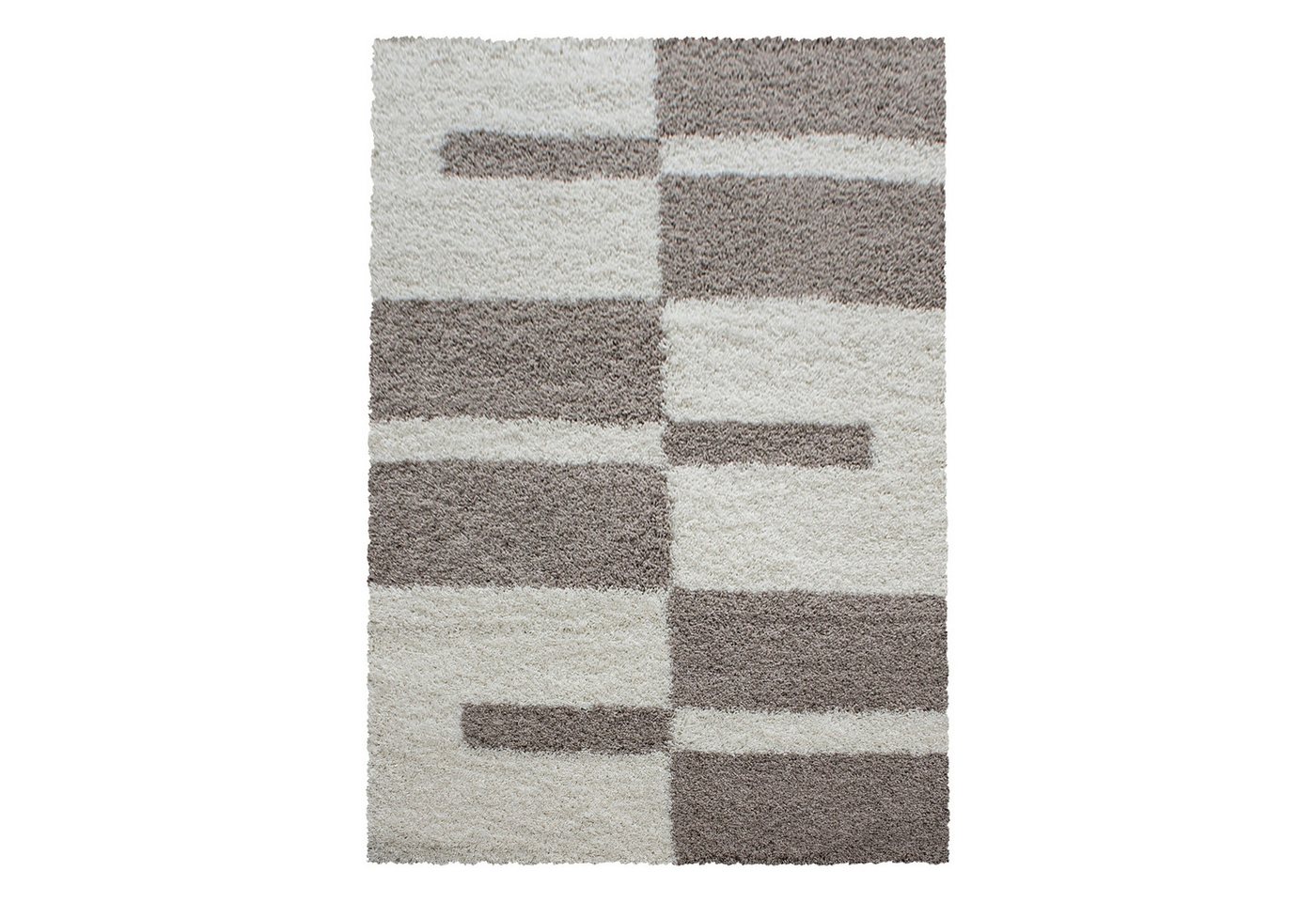 Teppium Teppich Kariert Design, Rechteckig, Höhe: 30 mm, Designer Teppich Modern Kariert Design Beige Shaggy Teppich Wohnzimmer von Teppium