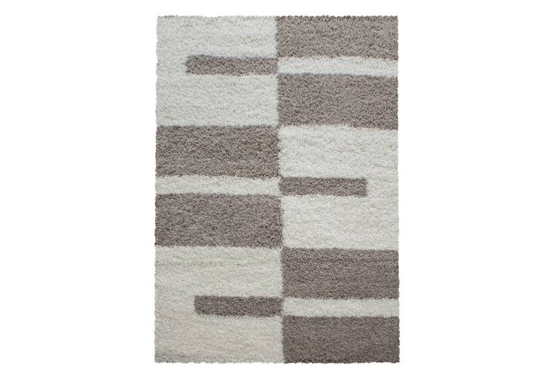 Teppium Teppich Kariert Design, Rechteckig, Höhe: 30 mm, Designer Teppich Modern Kariert Design Beige Shaggy Teppich Wohnzimmer von Teppium