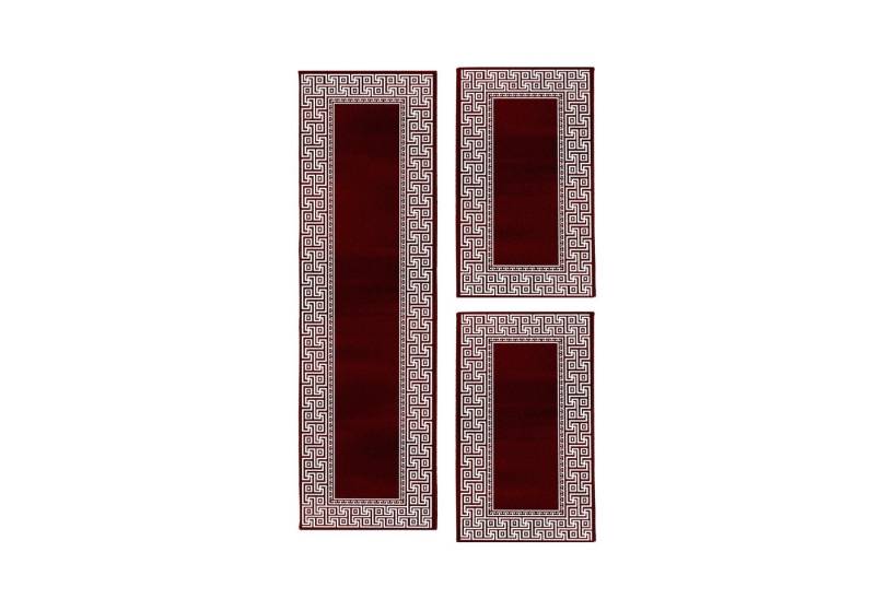 Teppium Teppich Mäander-Design, Rechteckig, Höhe: 12 mm, Schlafzimmer Teppich Bettumrandung Läufer Set 3 teilig Rot Teppium Teppich Mäander-Design, Rechteckig, Höhe: 12 mm, Schlafzimmer Teppich Bettumrandung Läufer Set 3 teilig Rot von Teppium