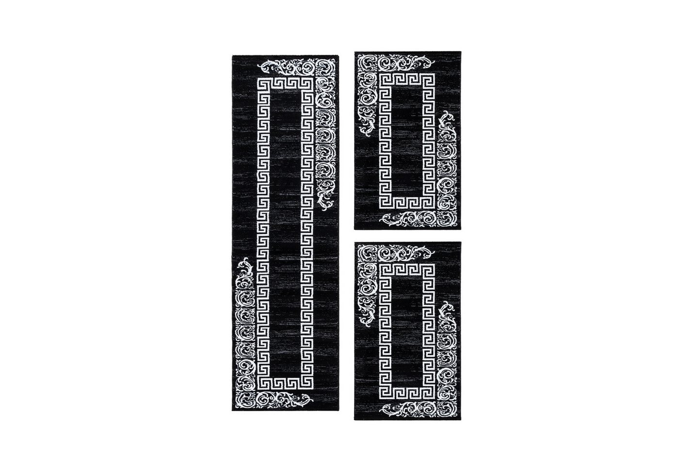 Teppium Teppich Mäander-Design, Rechteckig, Höhe: 12 mm, Schlafzimmer Teppich Bettumrandung Läufer Set 3 teilig Schwarz-3 Teppium Teppich Mäander-Design, Rechteckig, Höhe: 12 mm, Schlafzimmer Teppich Bettumrandung Läufer Set 3 teilig Schwarz-3 von Teppium