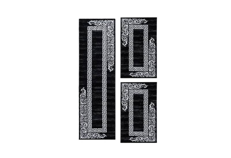 Teppium Teppich Mäander-Design, Rechteckig, Höhe: 12 mm, Schlafzimmer Teppich Bettumrandung Läufer Set 3 teilig Schwarz-3 Teppium Teppich Mäander-Design, Rechteckig, Höhe: 12 mm, Schlafzimmer Teppich Bettumrandung Läufer Set 3 teilig Schwarz-3 von Teppium