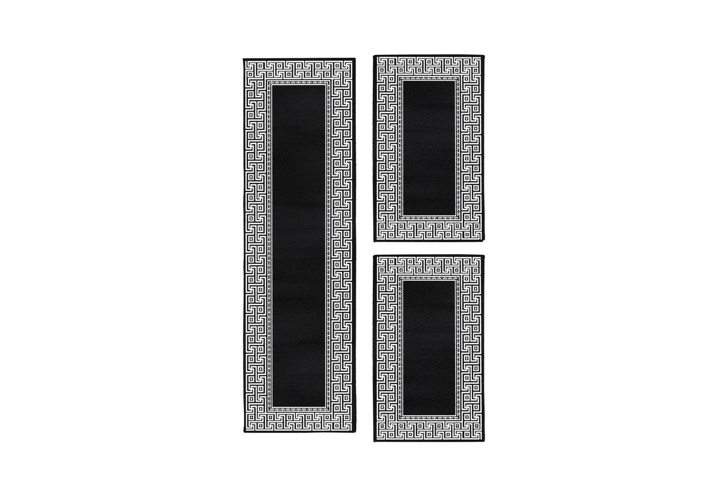 Teppium Teppich Mäander-Design, Rechteckig, Höhe: 12 mm, Schlafzimmer Teppich Bettumrandung Läufer Set 3 teilig Schwarz-7 Teppium Teppich Mäander-Design, Rechteckig, Höhe: 12 mm, Schlafzimmer Teppich Bettumrandung Läufer Set 3 teilig Schwarz-7 von Teppium