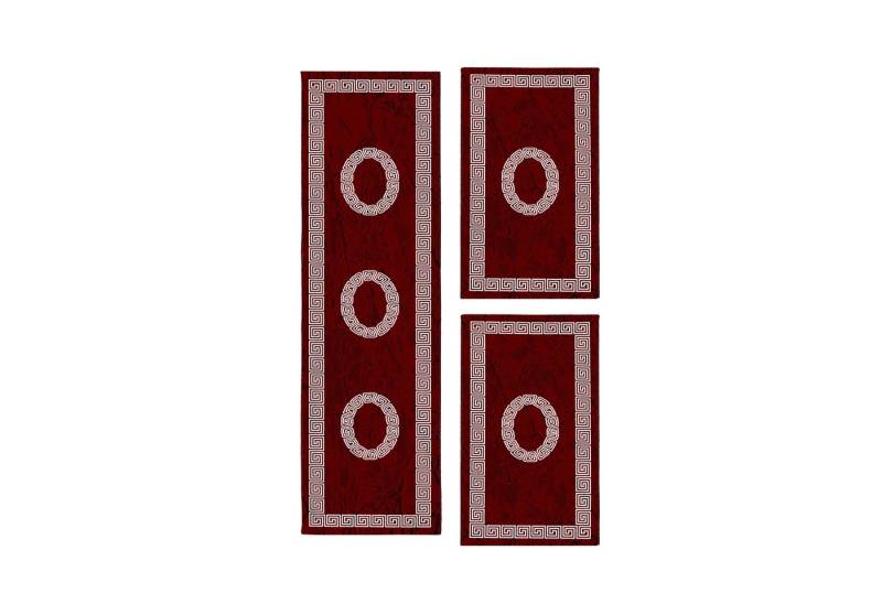 Teppium Teppich Mäander-Design, Rechteckig, Höhe: 6 mm, Schlafzimmer Teppich Bettumrandung Läufer Set 3 teilig Rot-2 Teppium Teppich Mäander-Design, Rechteckig, Höhe: 6 mm, Schlafzimmer Teppich Bettumrandung Läufer Set 3 teilig Rot-2 von Teppium