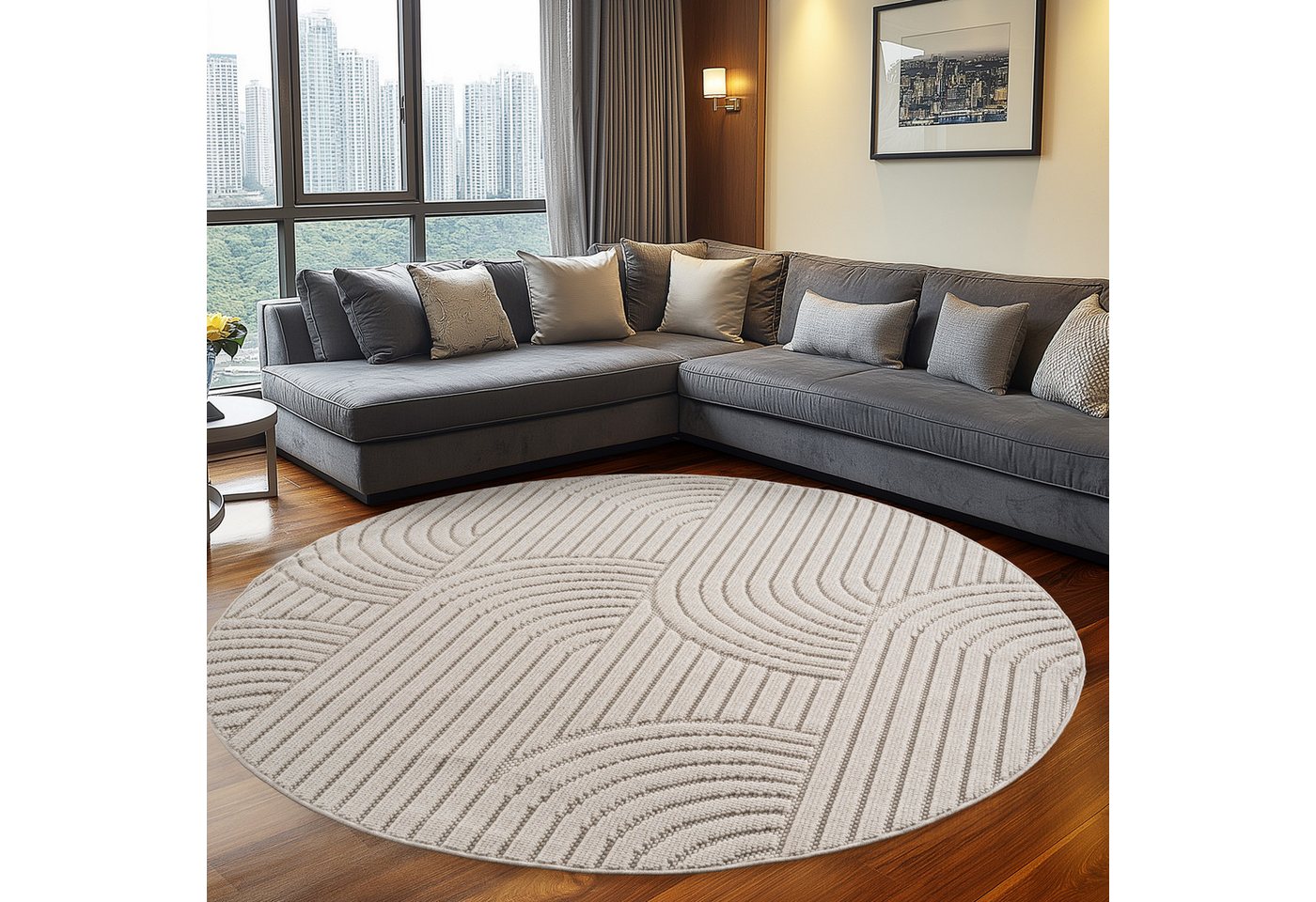 Teppium Teppich Skandinavischer Boho-Teppich mit Schlingenmuster, Rund, Höhe: 20 mm, Kurzflor Schlingen Teppich Creme Boucle-Loop Wohnzimmer Teppich Teppium Teppich Skandinavischer Boho-Teppich mit Schlingenmuster, Rund, Höhe: 20 mm, Kurzflor Schlingen Teppich Creme Boucle-Loop Wohnzimmer Teppich von Teppium