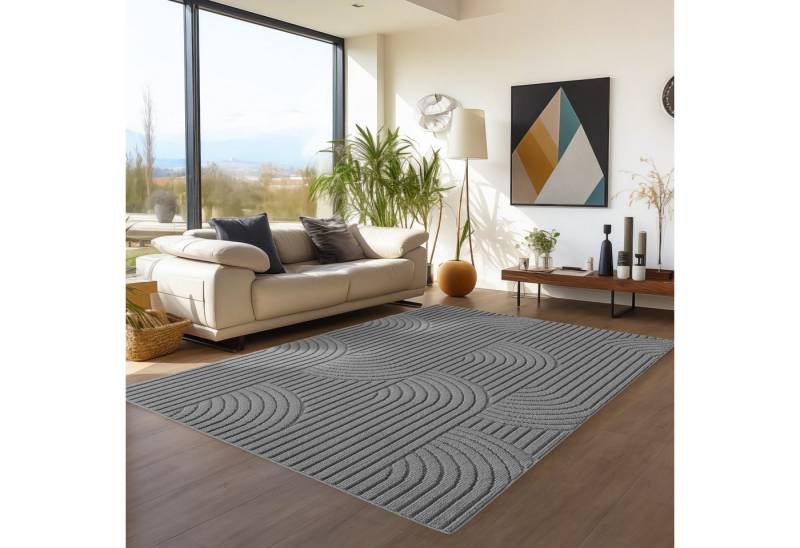 Teppium Teppich Skandinavischer Boho-Teppich mit Schlingenmuster, Rechteckig, Höhe: 20 mm, Kurzflor Schlingen Teppich Grau Boucle-Loop Wohnzimmer Teppich von Teppium