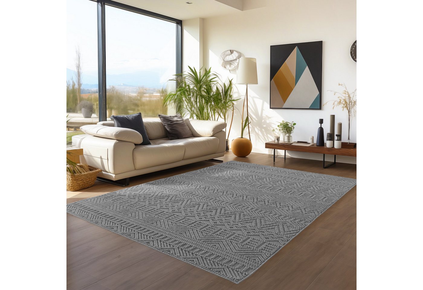 Teppium Teppich Skandinavisches Vintage-Muster auf Bouclé-Teppich, Rechteckig, Höhe: 20 mm, Kurzflor Schlingen Teppich Grau Boucle-Loop Wohnzimmer Teppich Teppium Teppich Skandinavisches Vintage-Muster auf Bouclé-Teppich, Rechteckig, Höhe: 20 mm, Kurzflor Schlingen Teppich Grau Boucle-Loop Wohnzimmer Teppich von Teppium