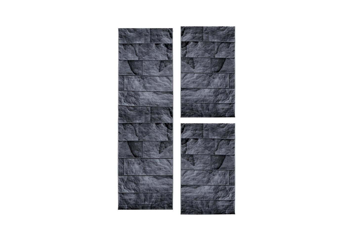 Teppium Teppich Steindesign, Rechteckig, Höhe: 12 mm, Schlafzimmer Teppich Bettumrandung Läufer Set 3 teilig Schwarz-4 Teppium Teppich Steindesign, Rechteckig, Höhe: 12 mm, Schlafzimmer Teppich Bettumrandung Läufer Set 3 teilig Schwarz-4 von Teppium
